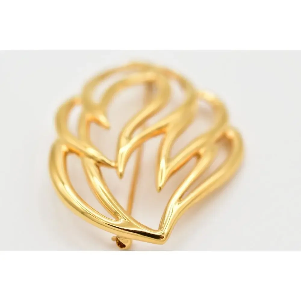 Monet Vintage Leaf Pin Brooch Gold Tone Abstract Chunky Fall Signed 1970s BinBG